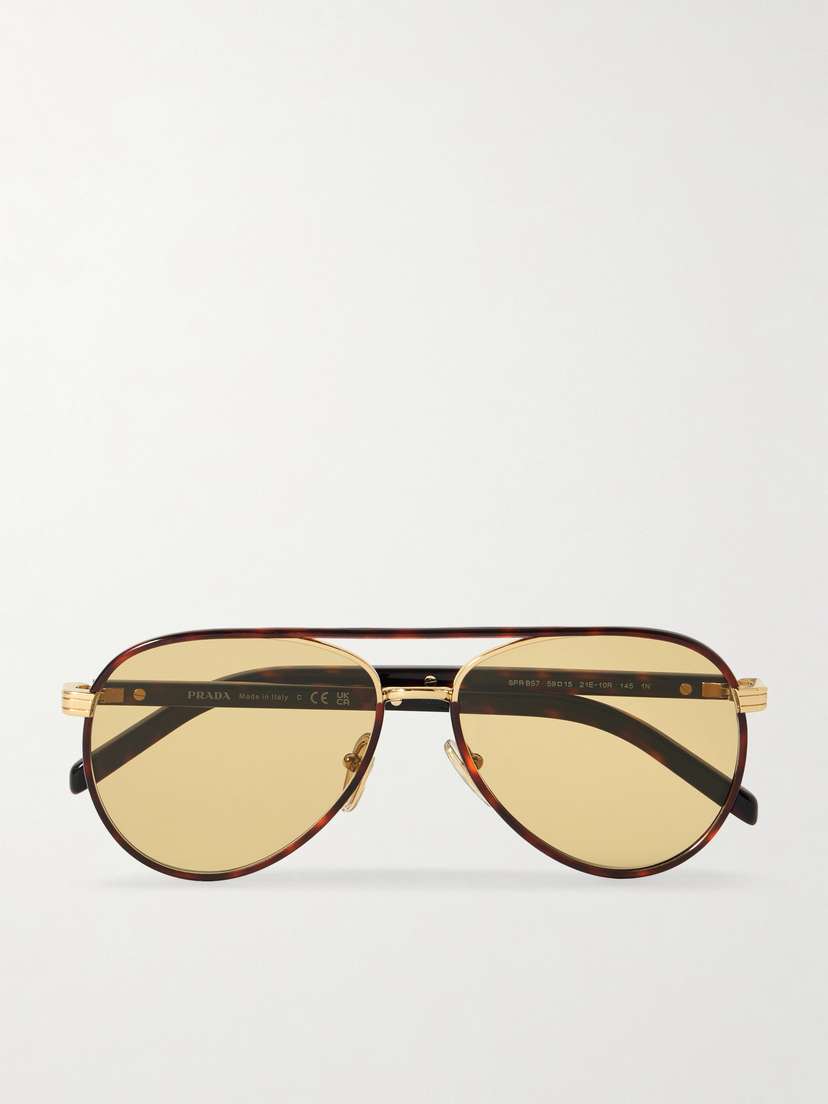 PRADA EYEWEAR Aviator-style Gold-tone And Tortoiseshell Acetate Sunglasses