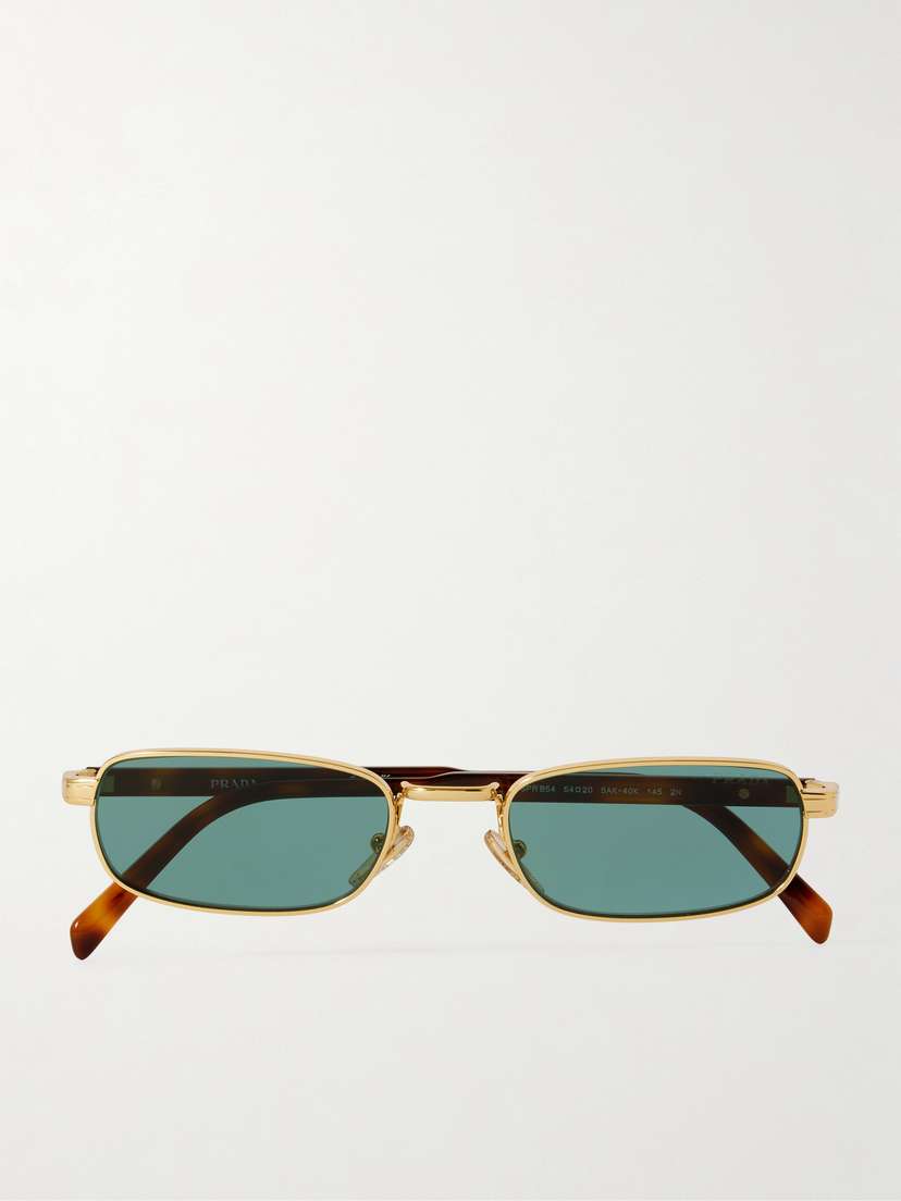PRADA EYEWEAR Rectangle-frame Gold-tone And Tortoiseshell Acetate Sunglasses