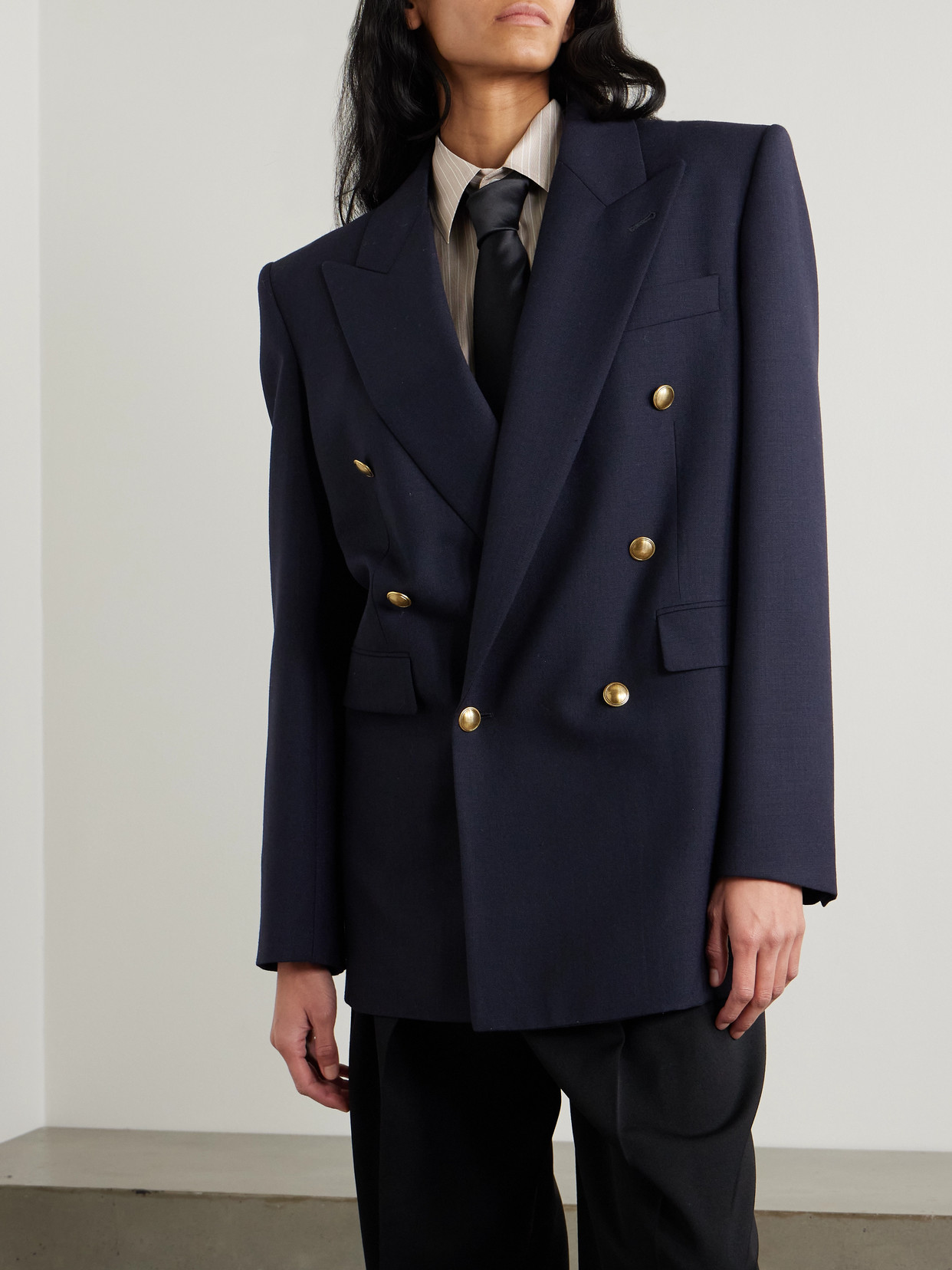 Saint Laurent Oversized Double-breasted Grain De Poudre Wool Blazer In Blue