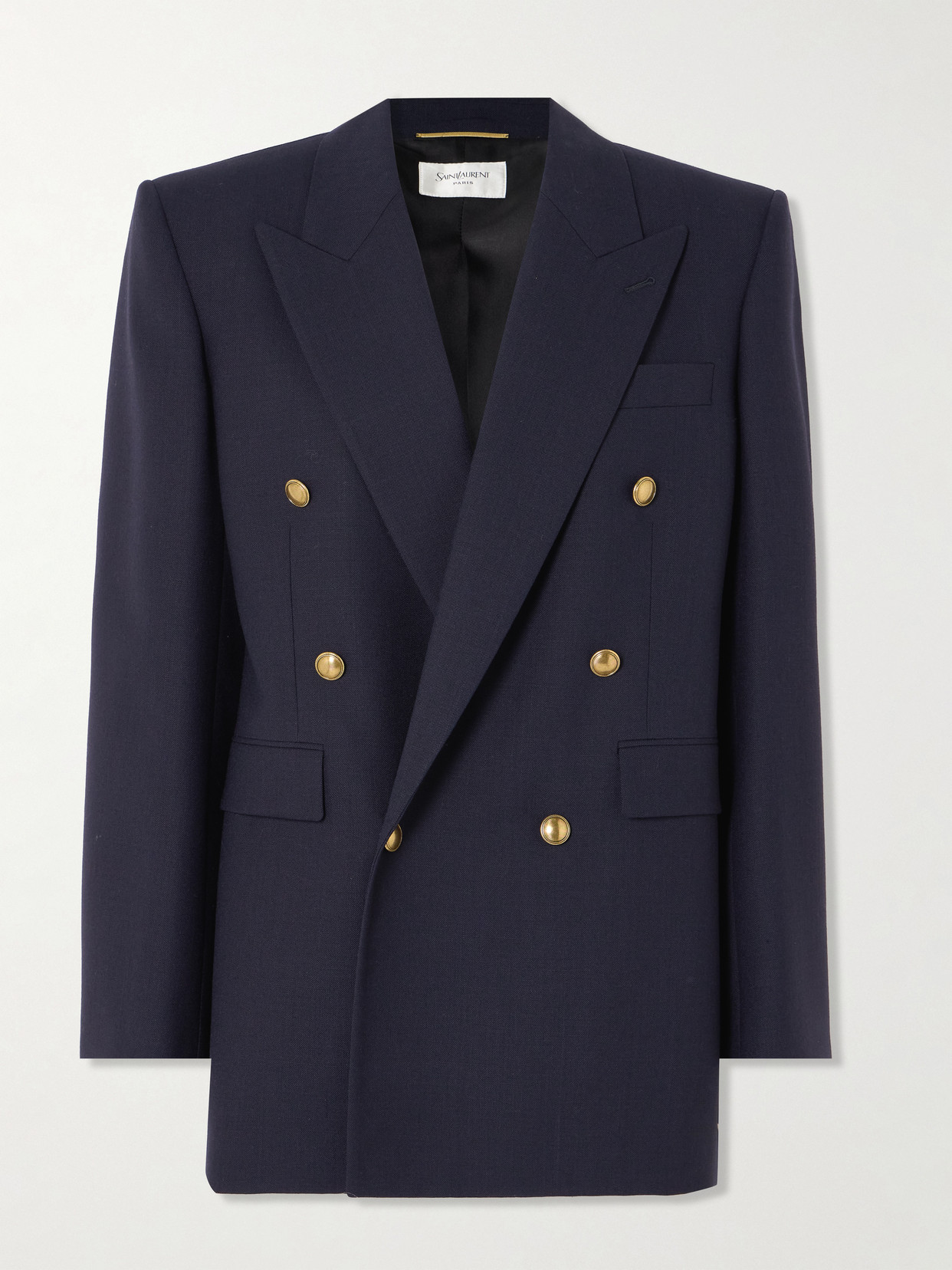 Saint Laurent Oversized Double-breasted Grain De Poudre Wool Blazer In Blue