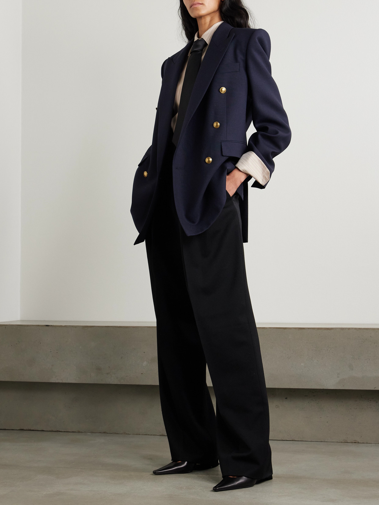 Saint Laurent Oversized Double-breasted Grain De Poudre Wool Blazer In Blue