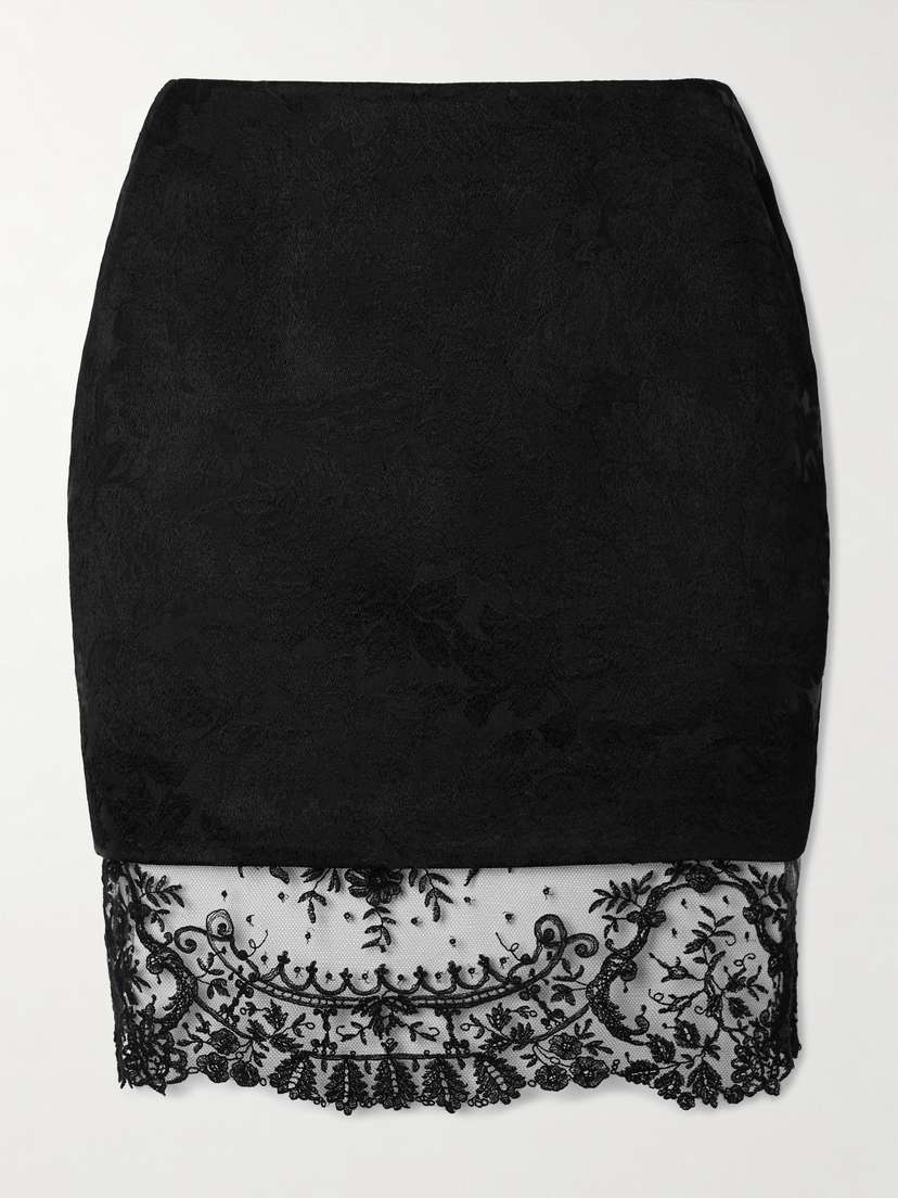 Saint Laurent Lace-trimmed Wool-jacquard Mini Skirt