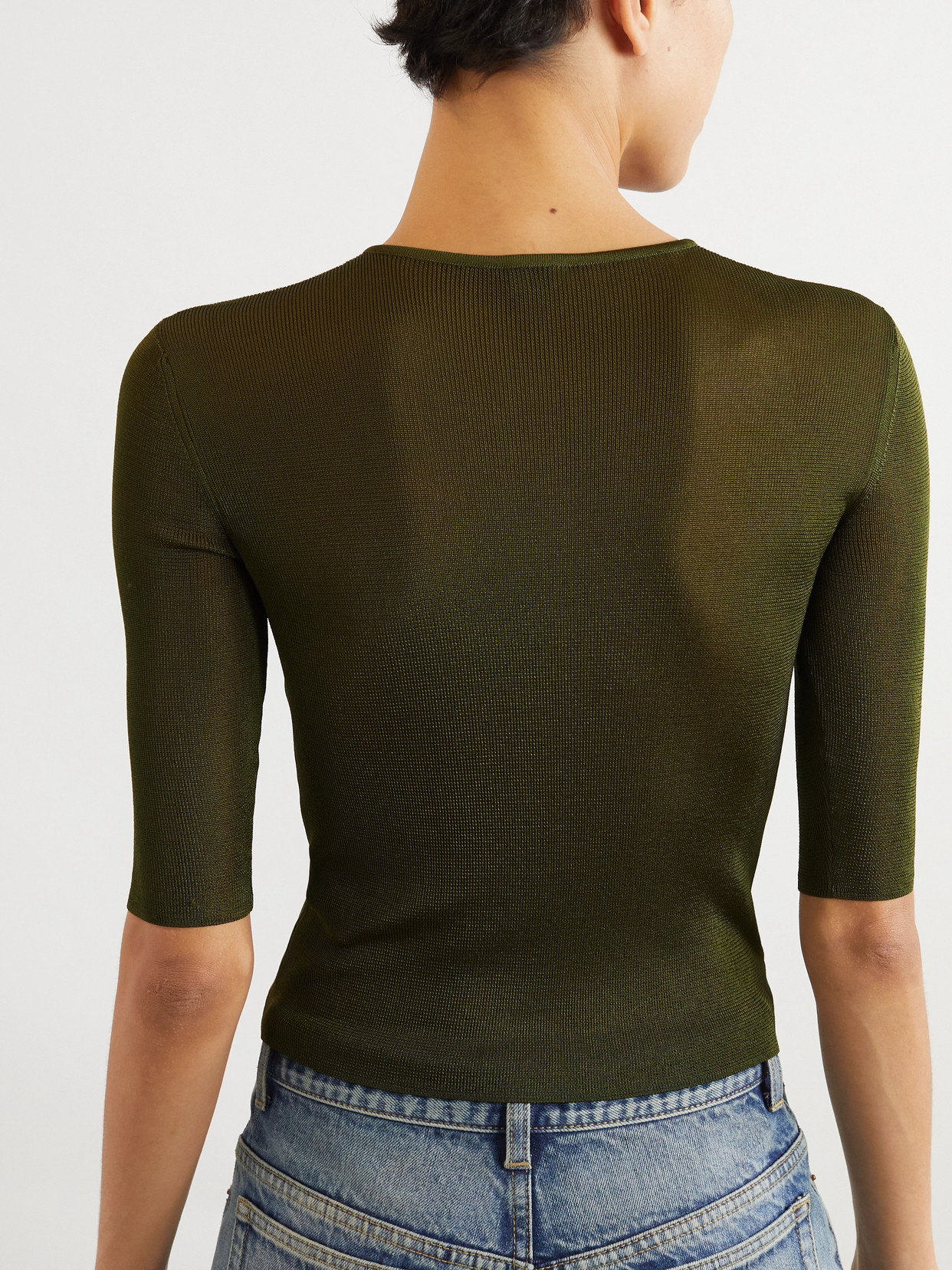 Saint Laurent Cassandre Knitted Top In Green