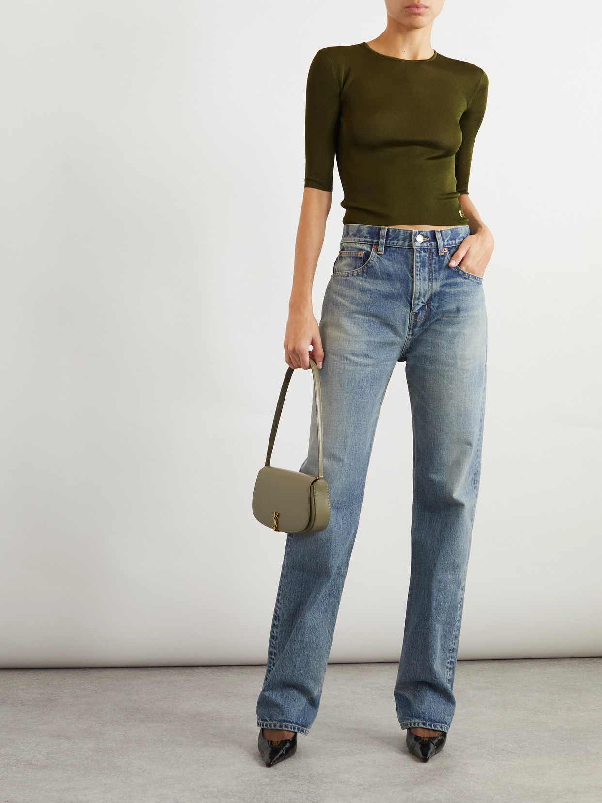 Saint Laurent Cassandre Knitted Top In Green