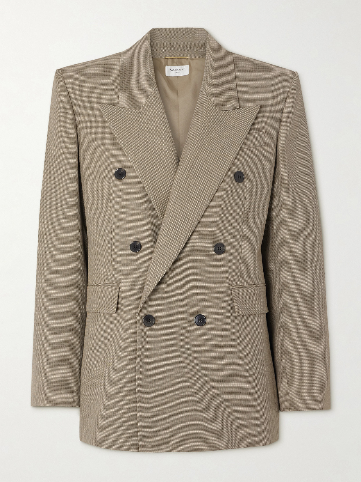Saint Laurent Double-breasted Wool Suit Jacket In Neutrals