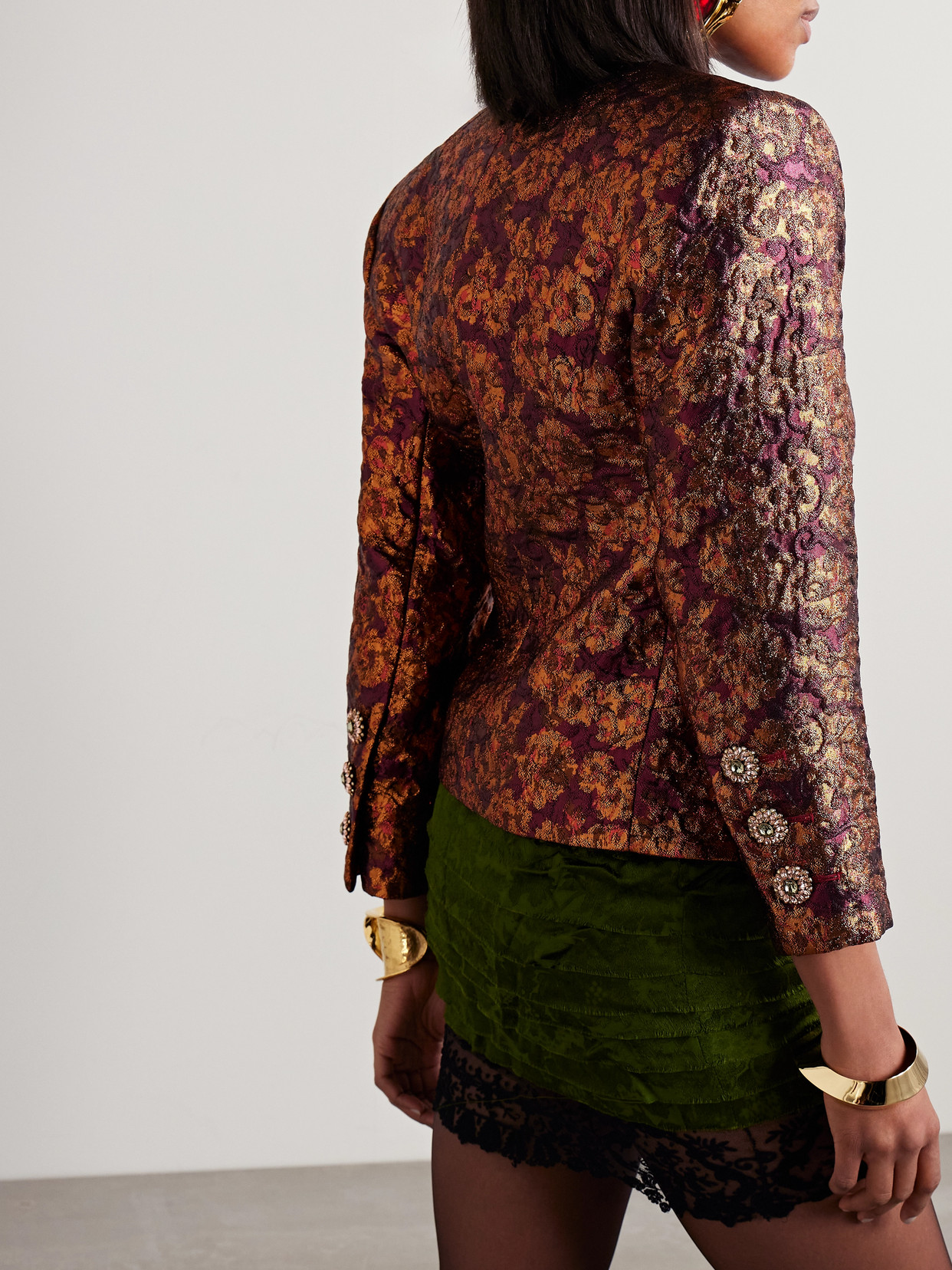 Saint Laurent Crystal-embellished Metallic Wool-blend Brocade Jacket