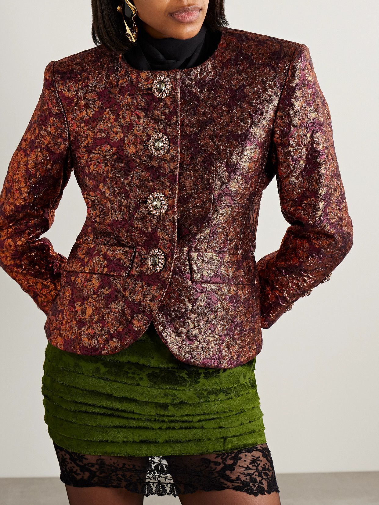Saint Laurent Crystal-embellished Metallic Wool-blend Brocade Jacket