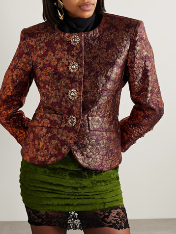 Saint Laurent Crystal-embellished metallic wool-blend brocade jacket