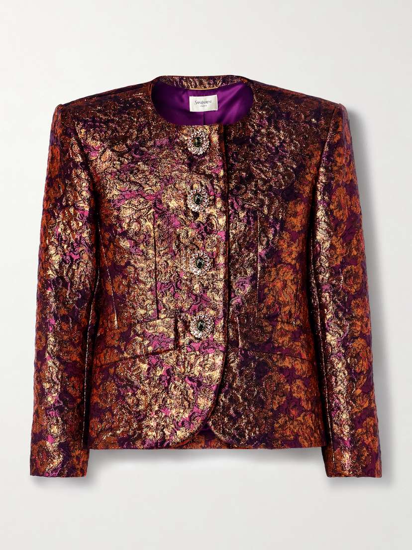 Saint Laurent Crystal-embellished Metallic Wool-blend Brocade Jacket
