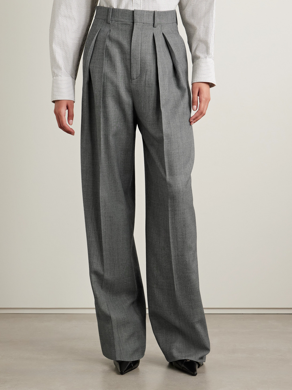Saint Laurent Grey Pants With Pences And Belt Loops In Wool Woman In Gray
