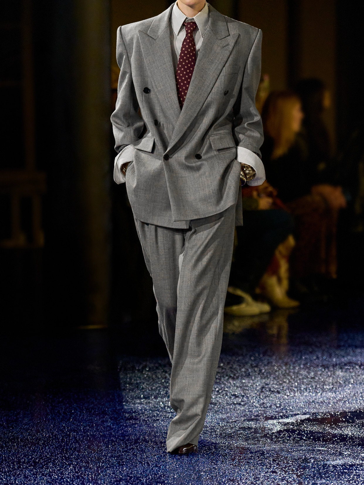 Saint Laurent Grey Pants With Pences And Belt Loops In Wool Woman In Gray