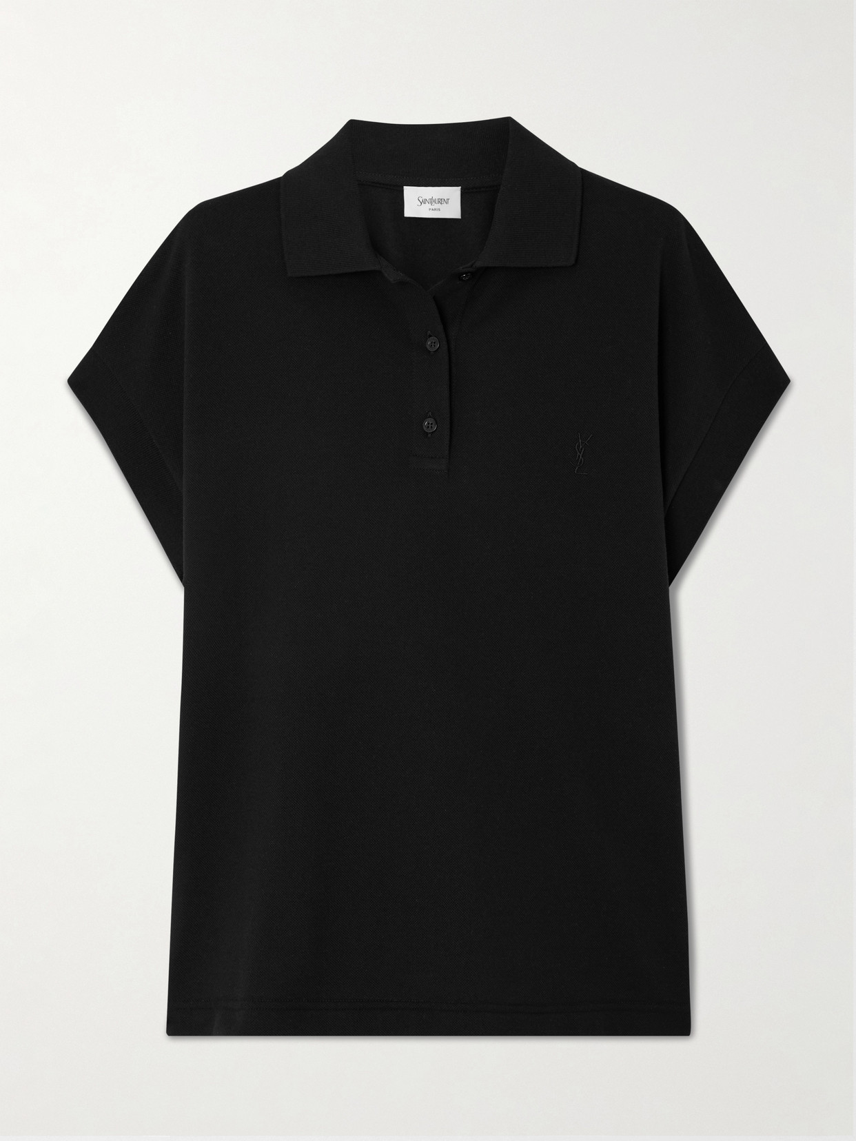 Saint Laurent Embroidered Cotton-blend Piqué Polo Shirt In Black