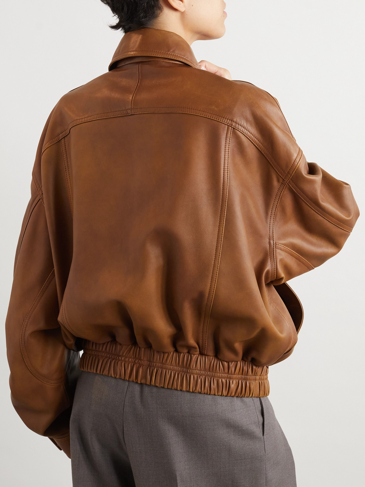 Saint Laurent Leather Jacket In Brown