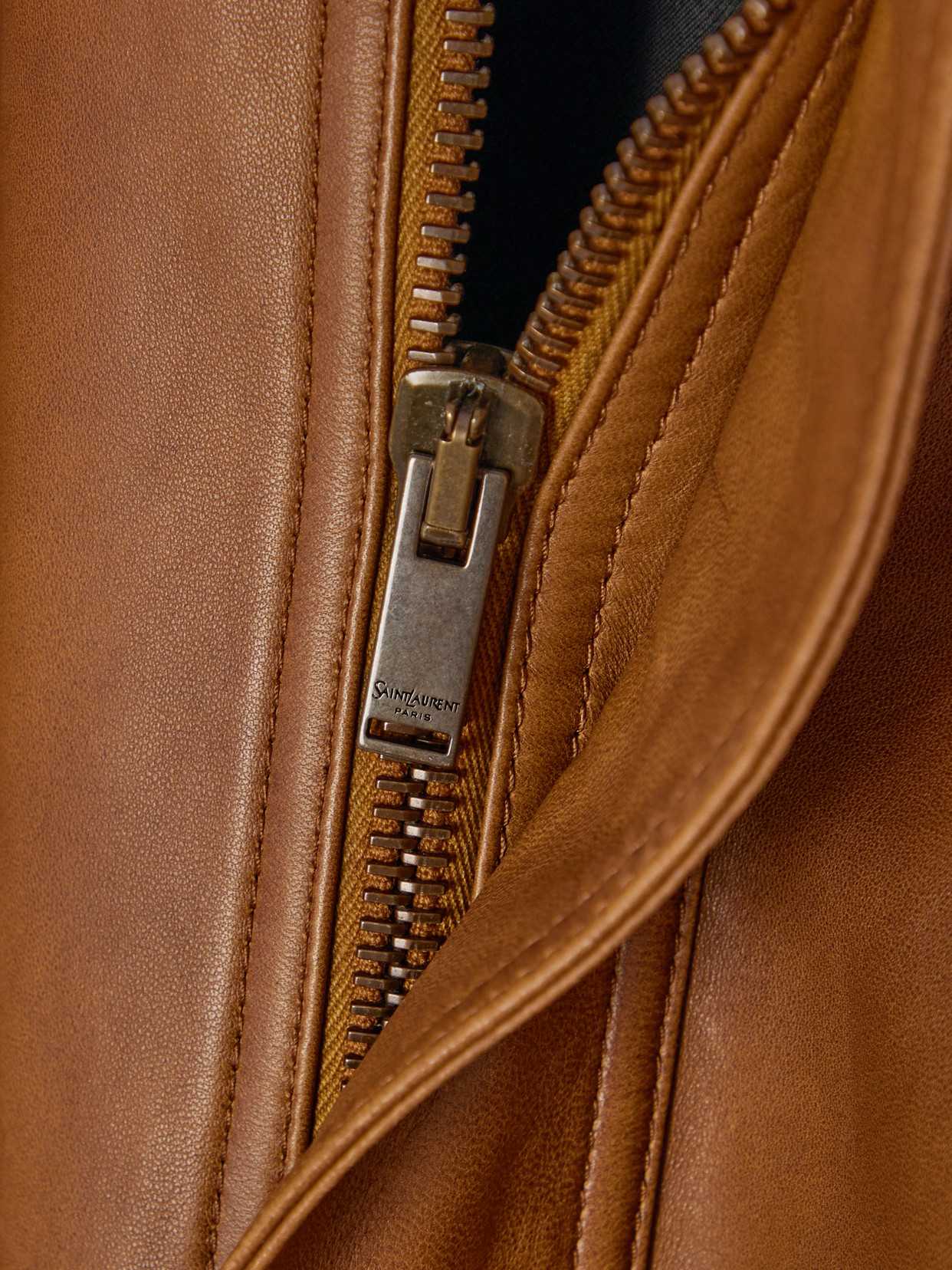Saint Laurent Leather Jacket In Brown