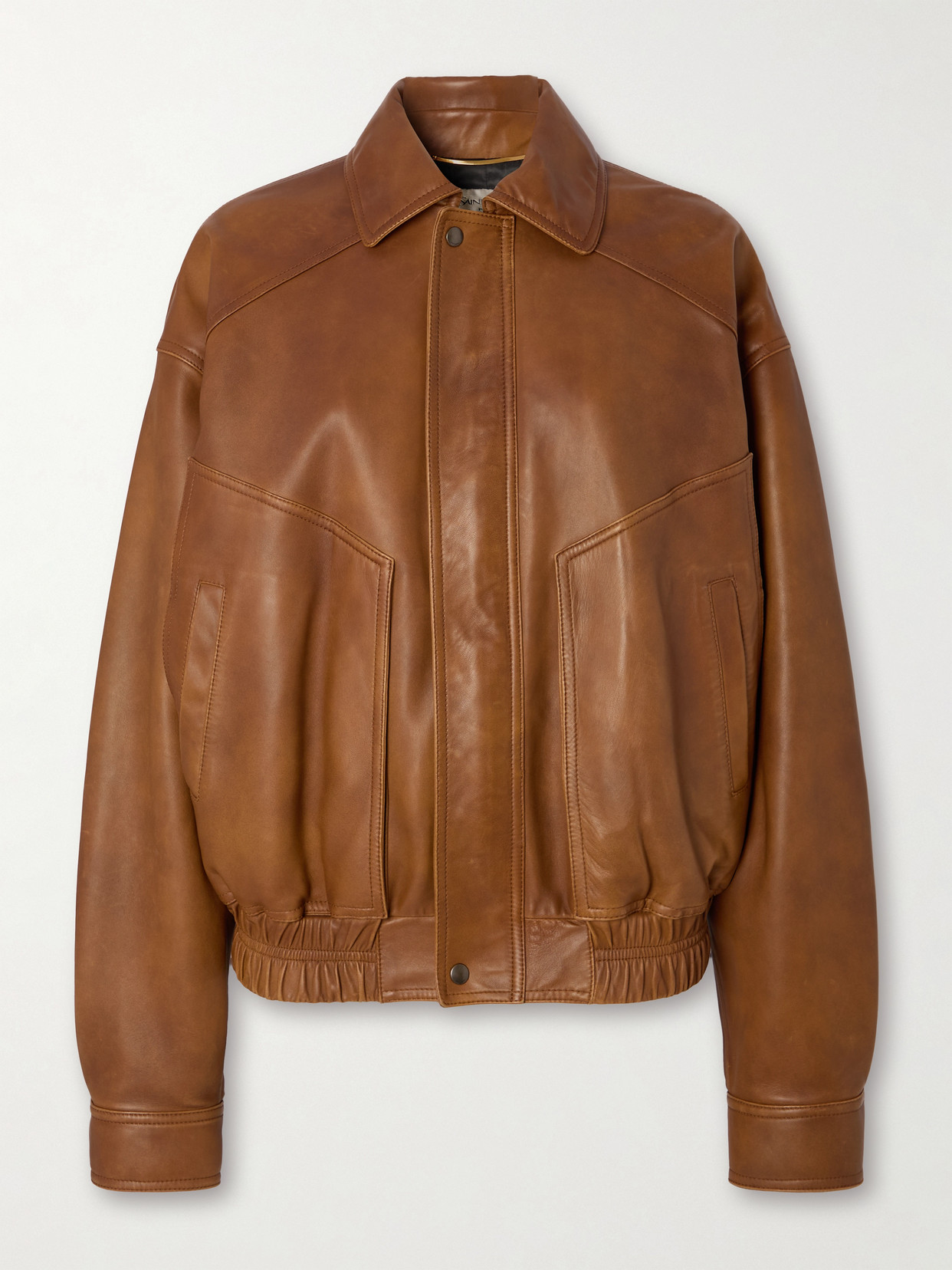 Saint Laurent Leather Jacket In Brown