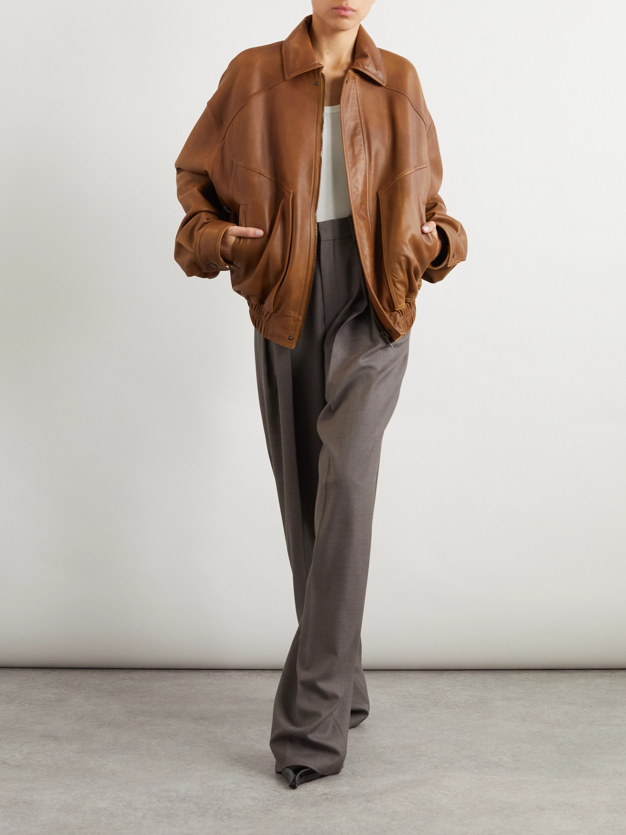 Saint Laurent Leather Jacket In Brown