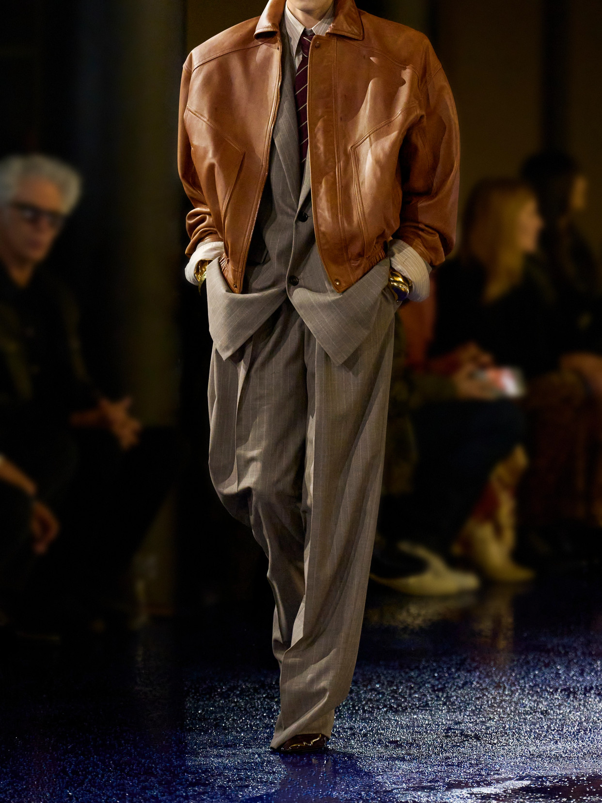 Saint Laurent Leather Jacket In Brown