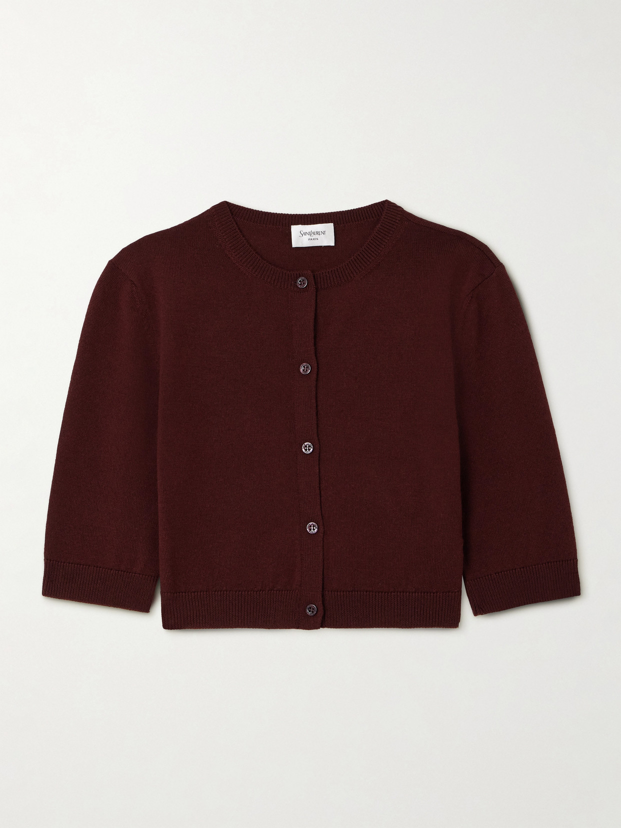 SAINT LAURENT - Cropped Wool Cardigan - Burgundy