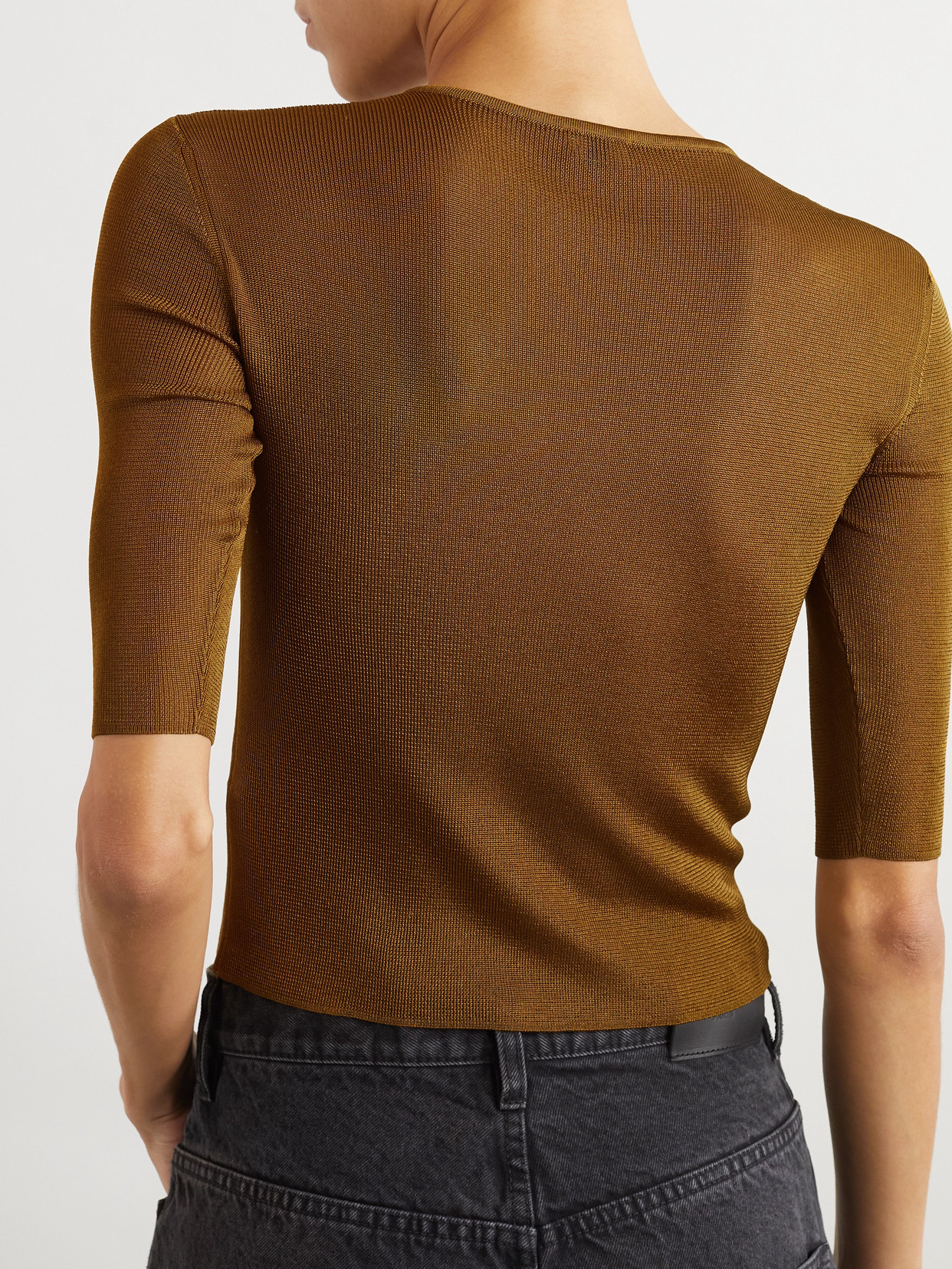 Saint Laurent Embellished Knitted Top In Brown