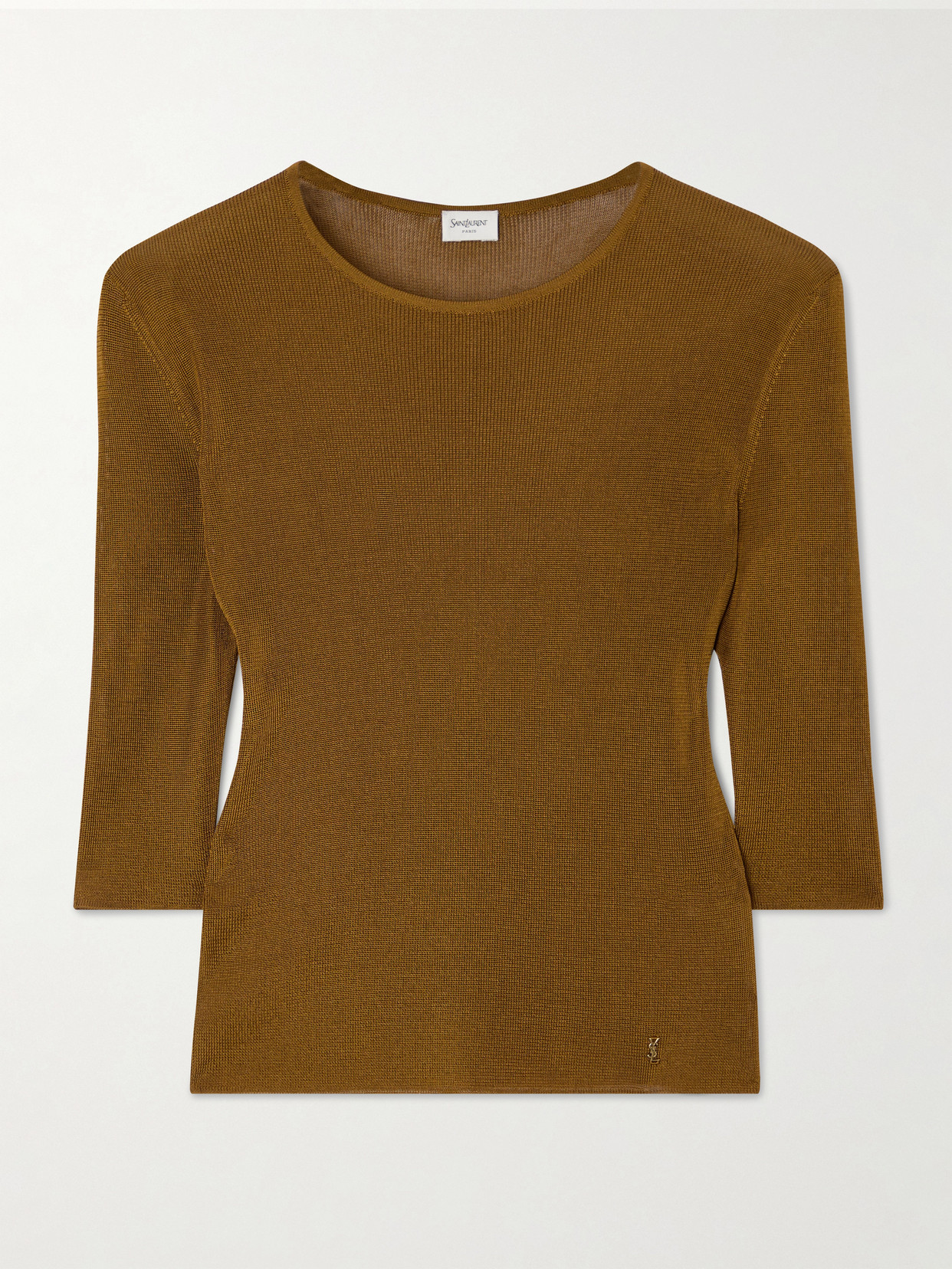 Saint Laurent Embellished Knitted Top In Brown