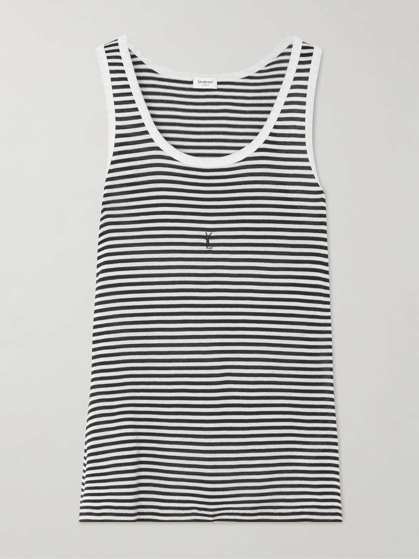 Saint Laurent Embroidered Striped Cotton Tank