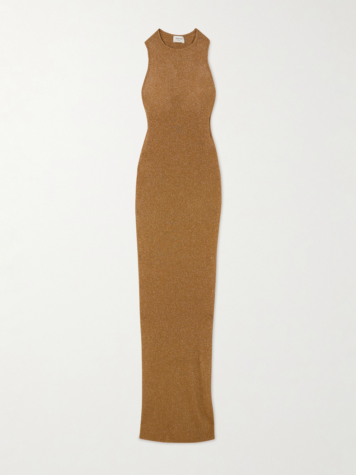 Saint Laurent Metallic Ribbed-knit Maxi Dress In Gold