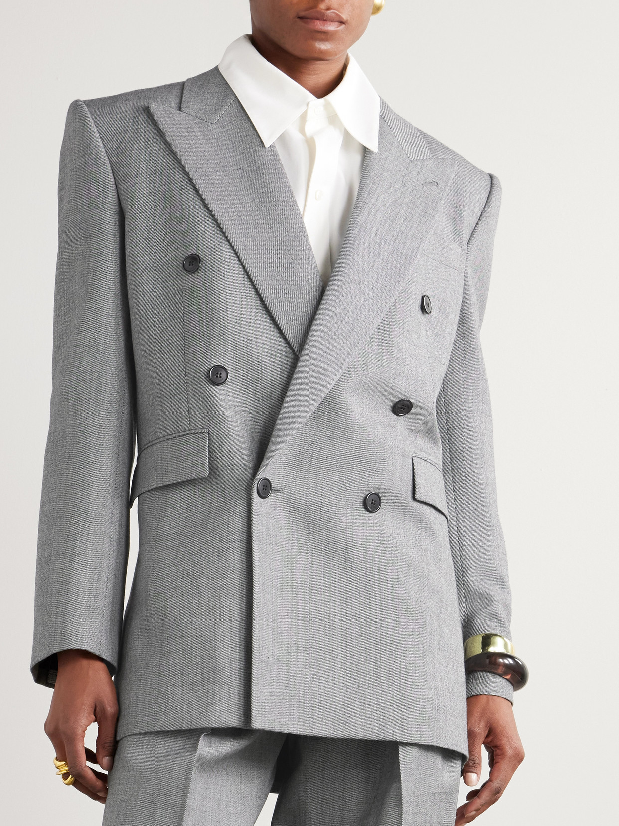 Saint Laurent Double-breasted Wool-twill Blazer In Gray