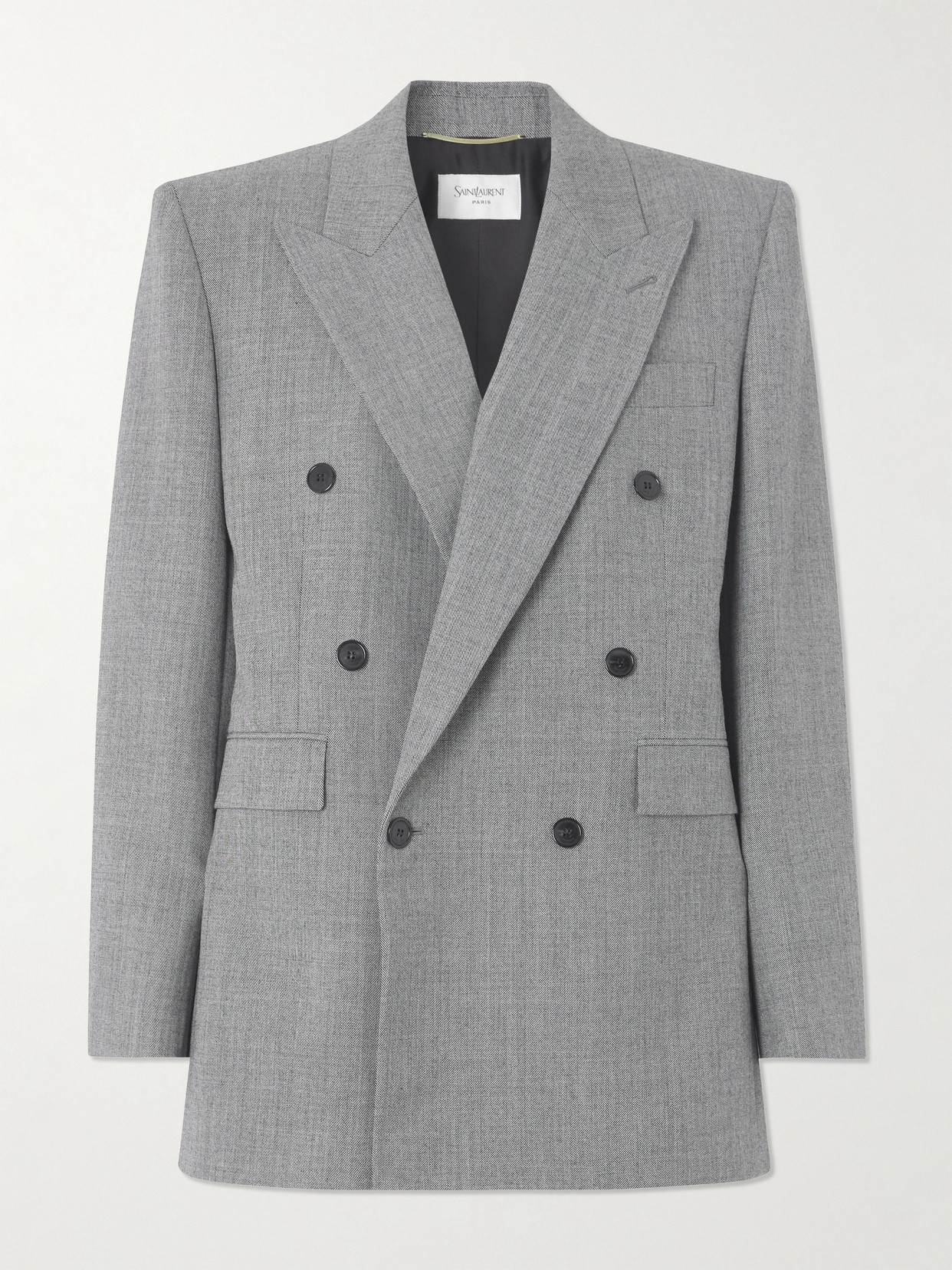 Saint Laurent Double-breasted Wool-twill Blazer In Gray