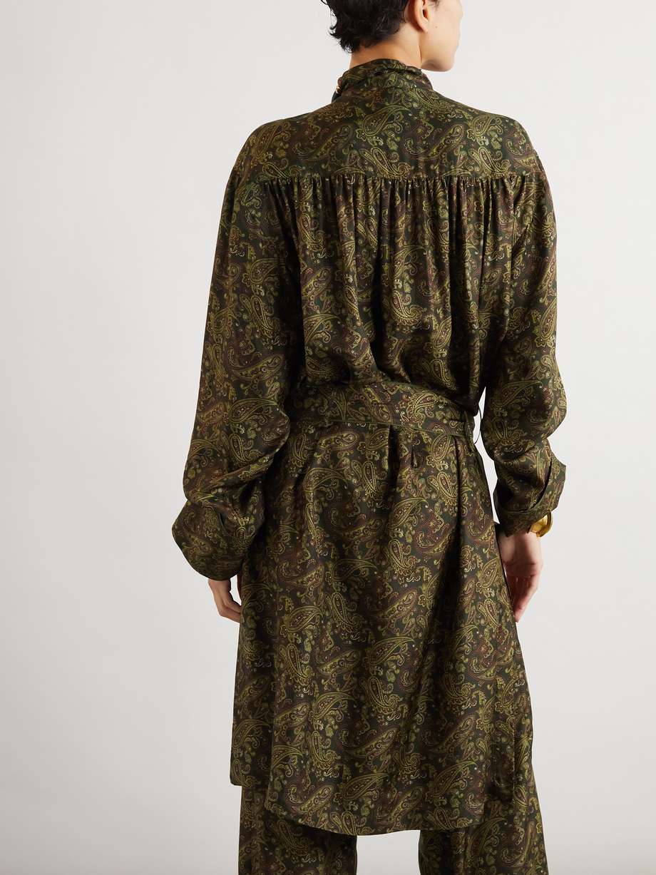 pussy-bow belted paisley-print silk-twill mini dress