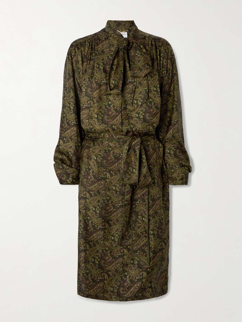 Saint Laurent Pussy-bow Belted Paisley-print Silk-twill Mini Dress