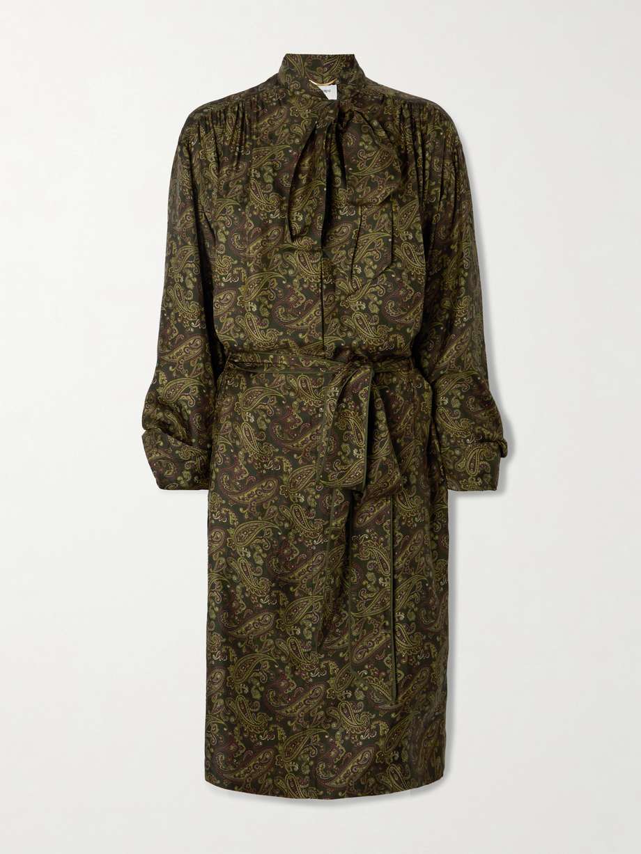 pussy-bow belted paisley-print silk-twill mini dress