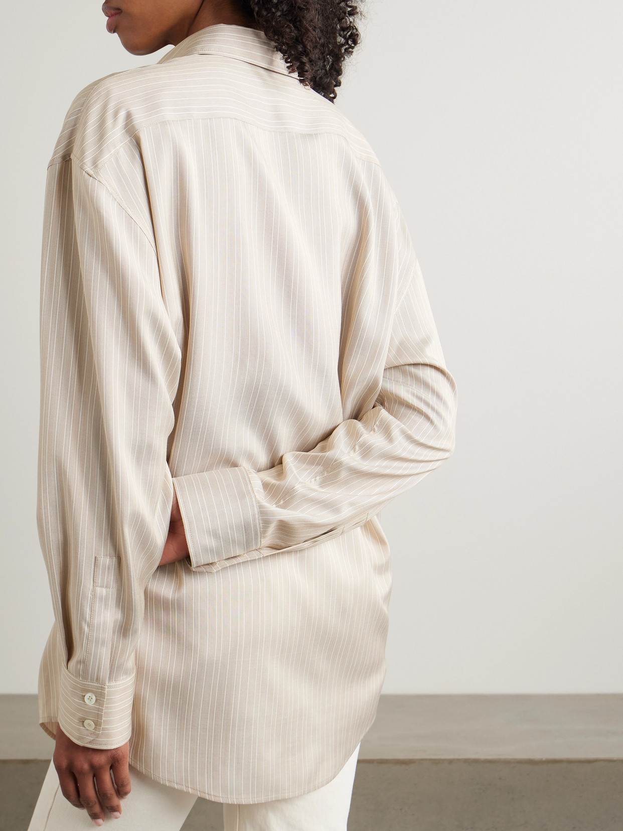 Saint Laurent Embroidered Striped Silk Shirt In Neutrals