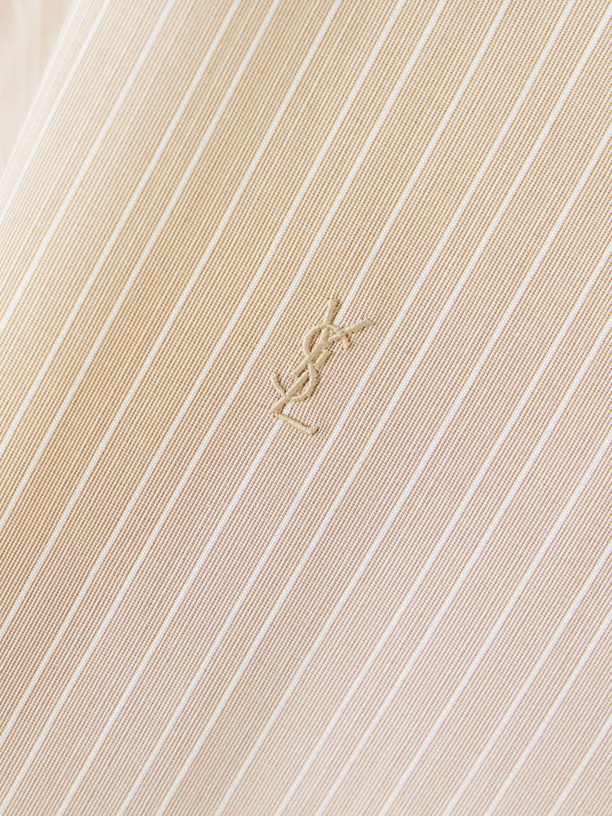 Saint Laurent Embroidered Striped Silk Shirt In Neutrals