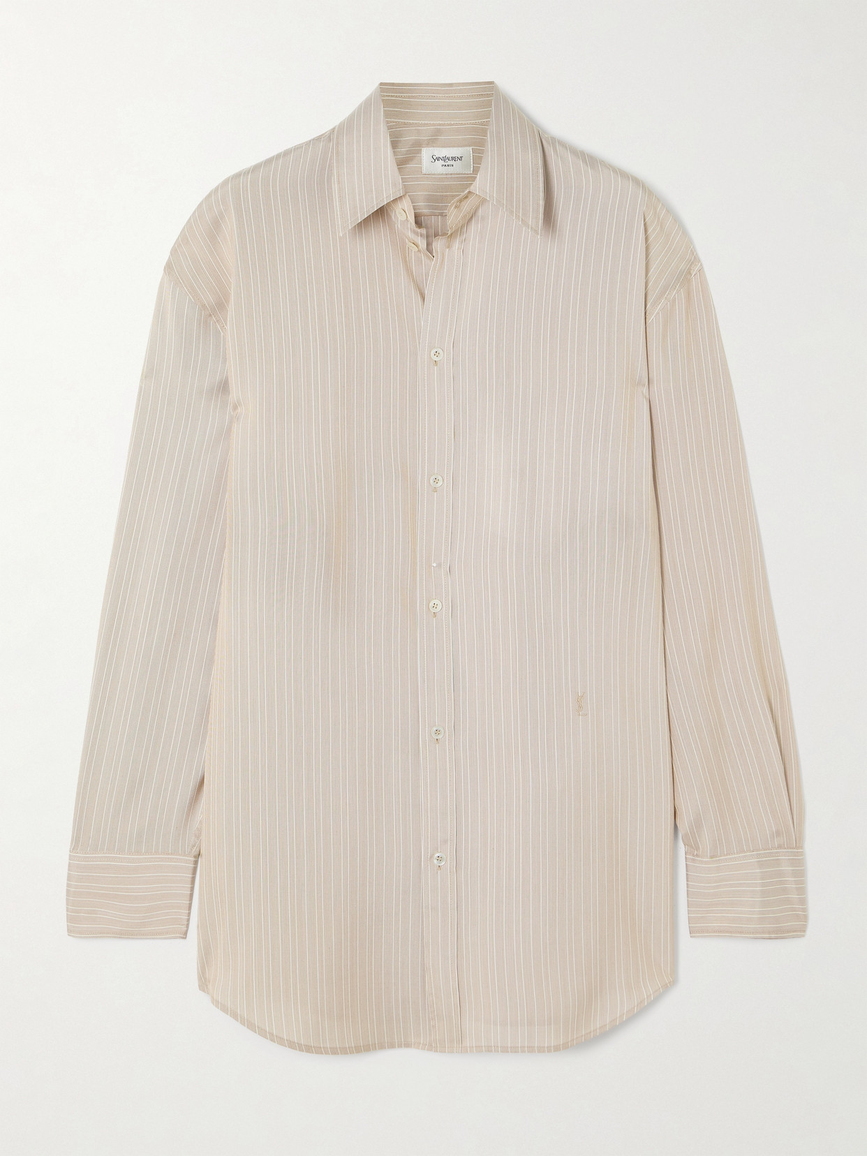 Saint Laurent Embroidered Striped Silk Shirt In Neutrals