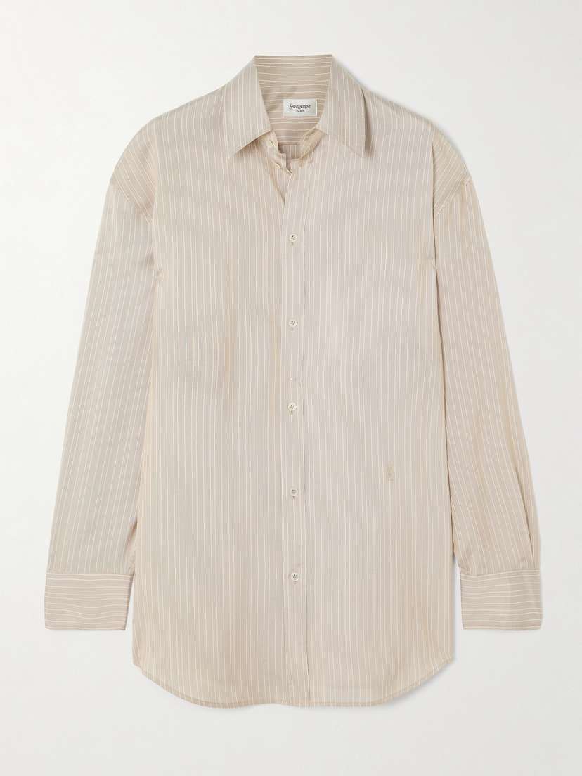 Saint Laurent Embroidered Striped Silk Shirt