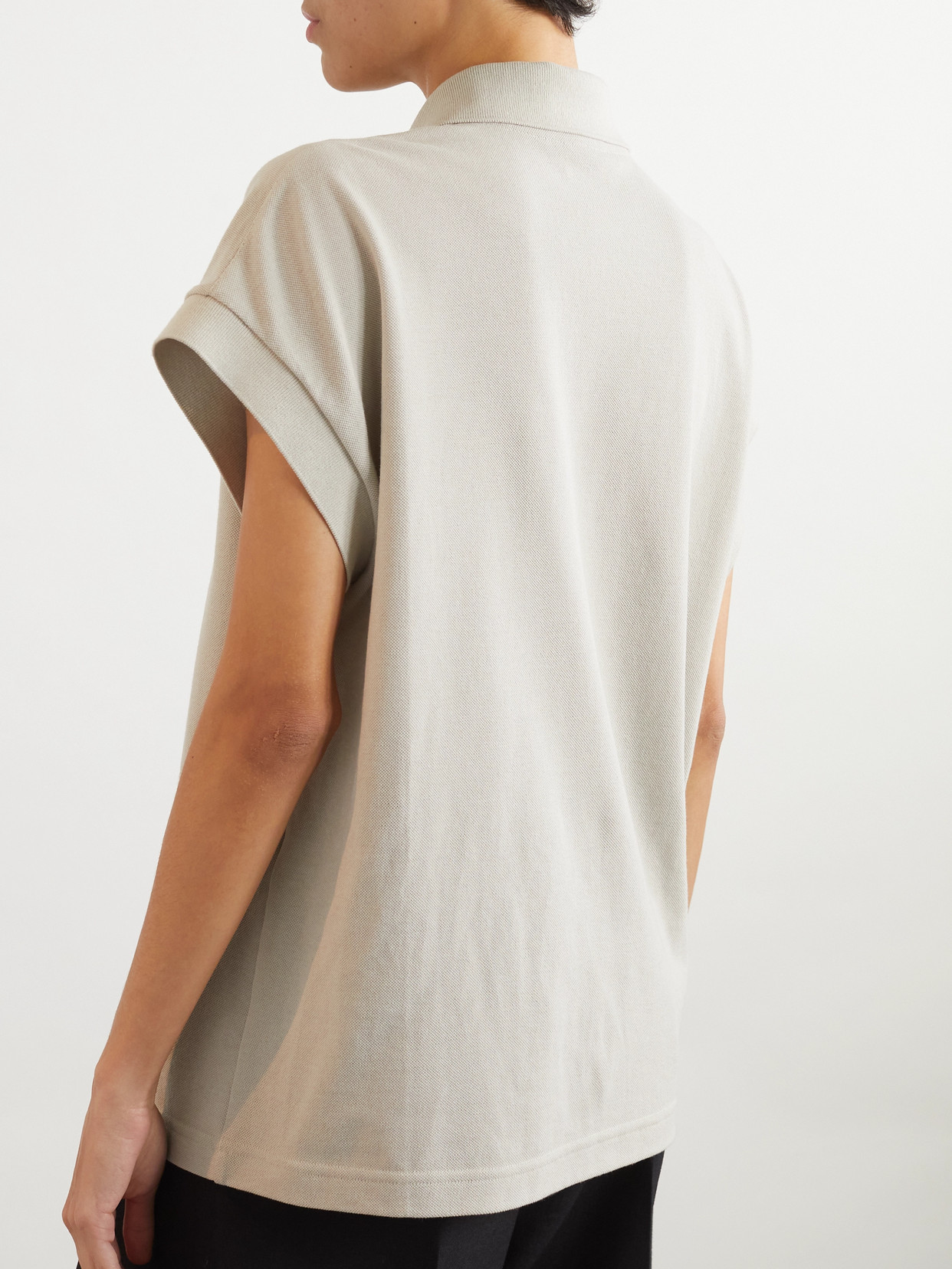 Saint Laurent Cassandra Cap Sleeve Polo Top In Gray