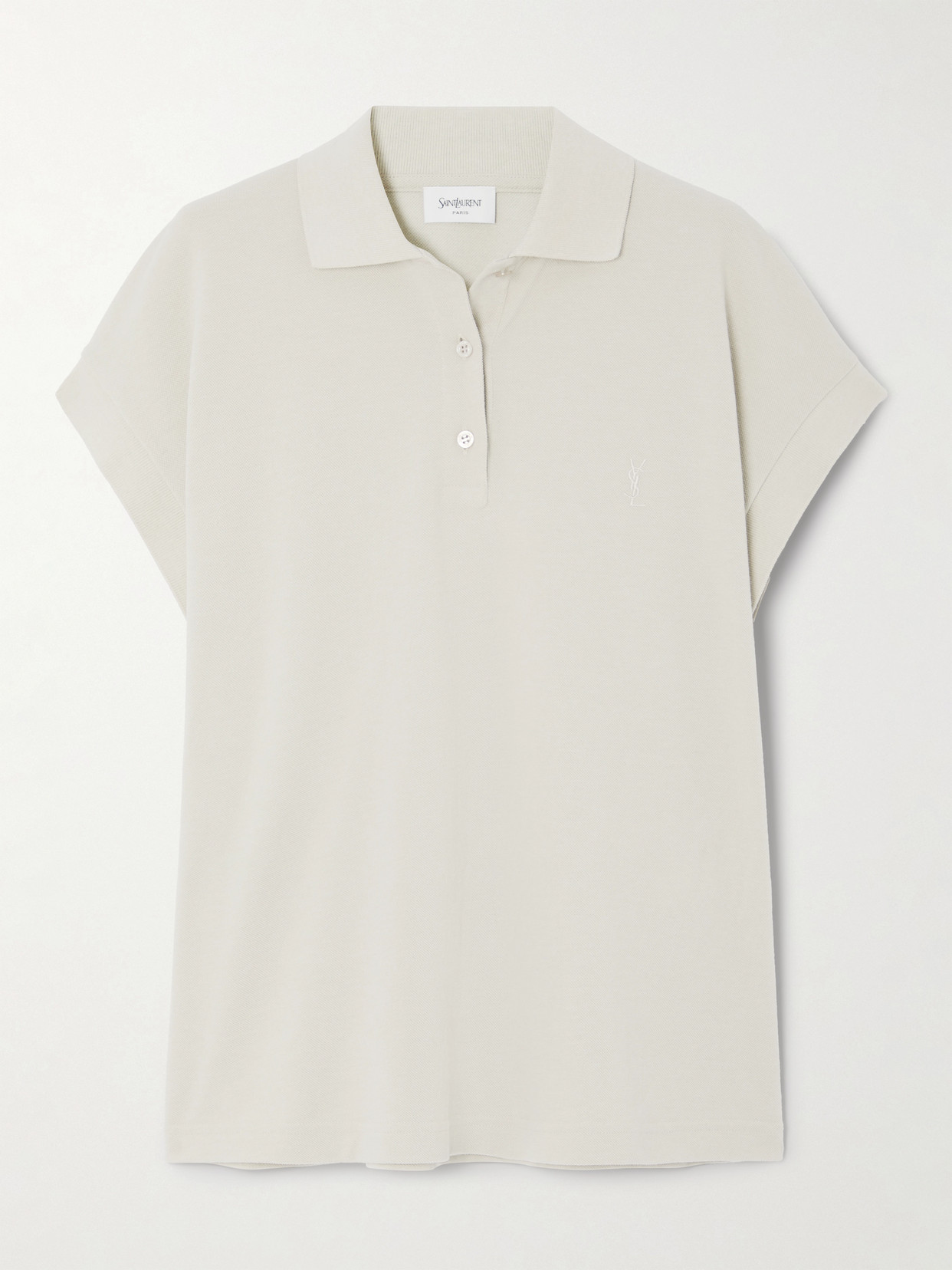 Saint Laurent Cassandra Cap Sleeve Polo Top In Gray
