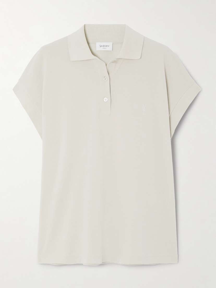 Saint Laurent Embroidered Cotton-blend Piqué Polo hirt