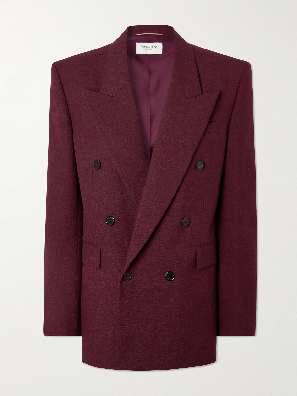 Saint Laurent Double-breasted Wool Blazer In Burgundy