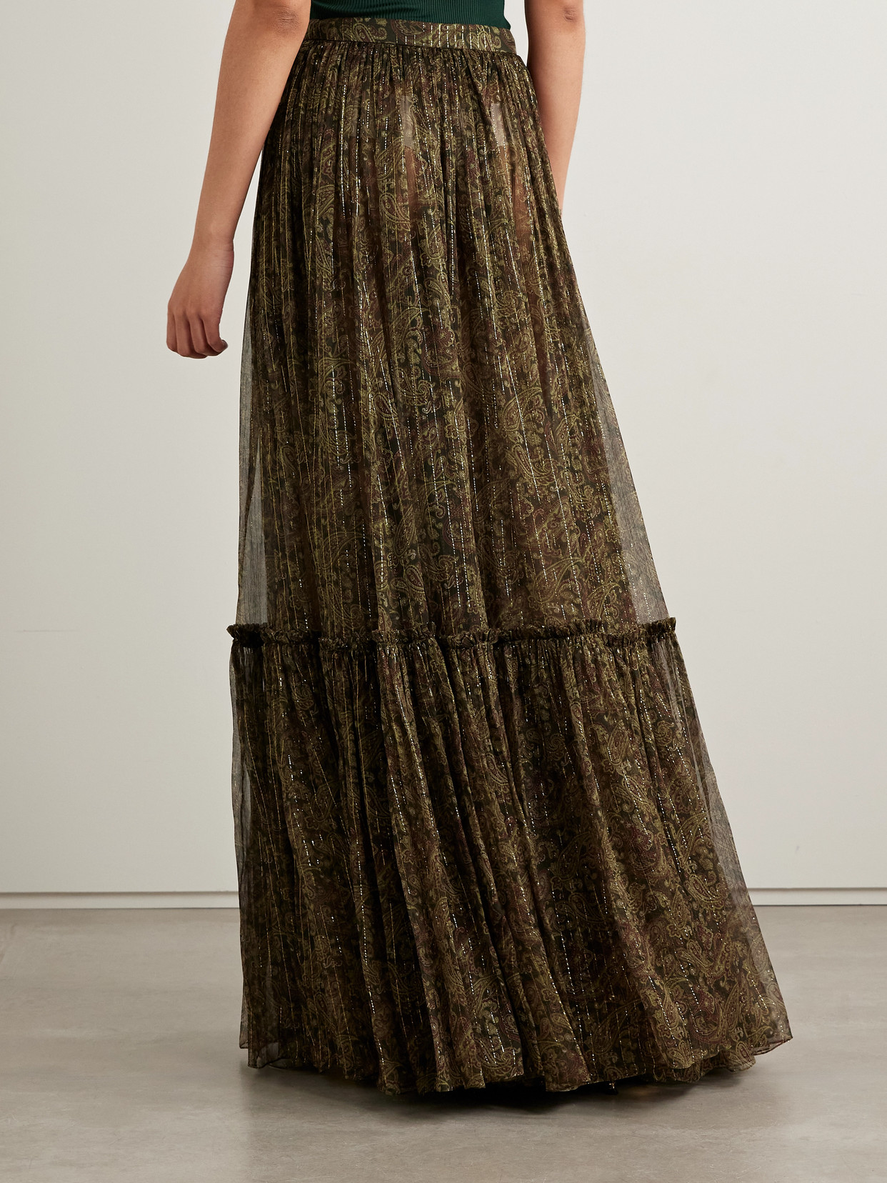 Saint Laurent Tiered Maxi Skirt In Brown