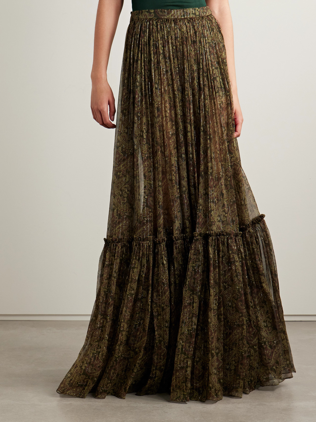 Saint Laurent Tiered Maxi Skirt In Brown