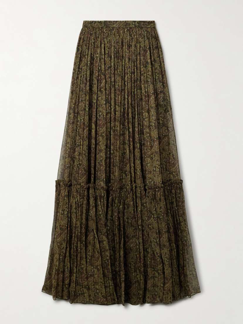 Saint Laurent Tiered Metallic Paisley-print Silk-blend Crepon Maxi Skirt