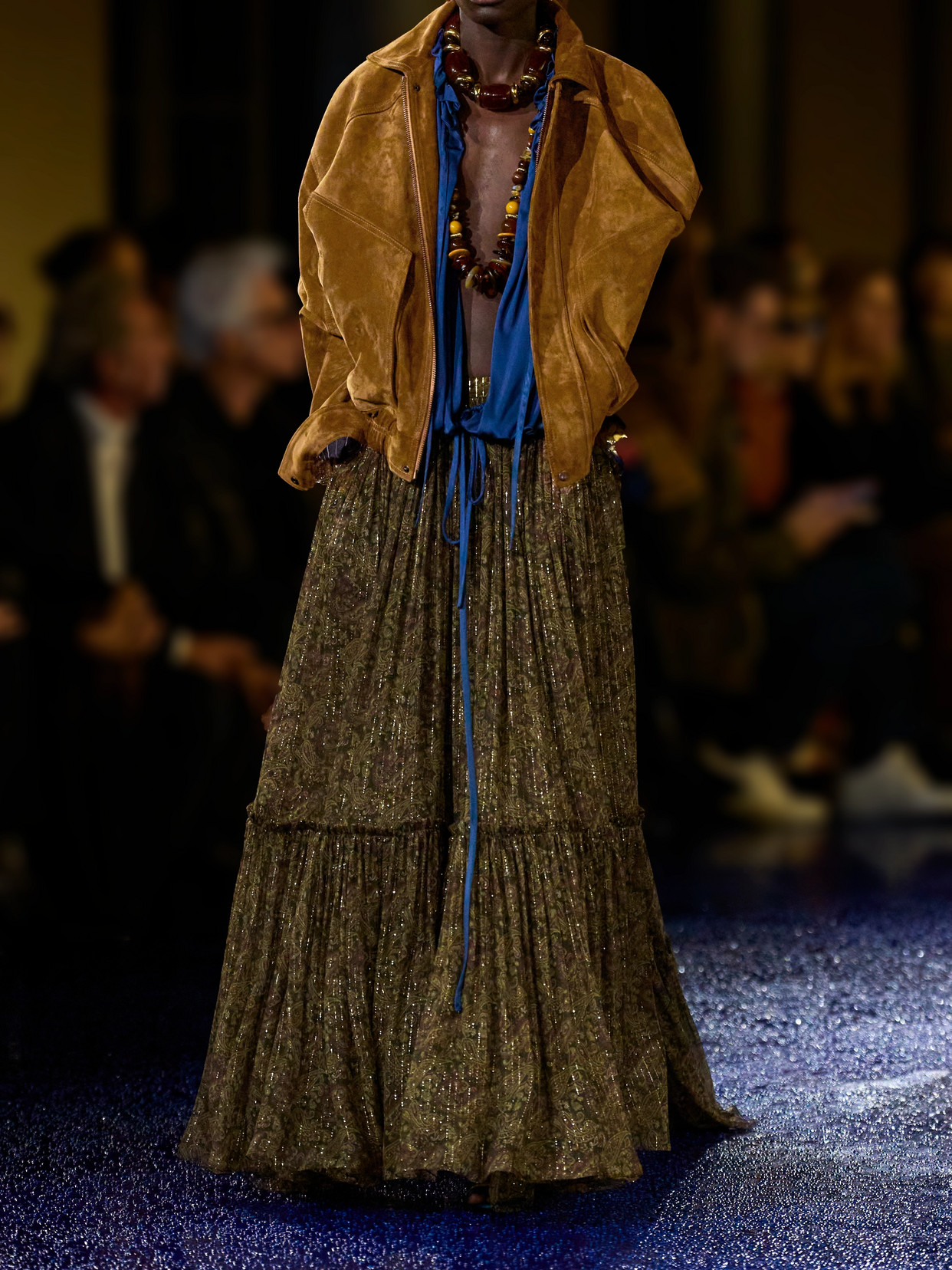 Saint Laurent Tiered Maxi Skirt In Brown