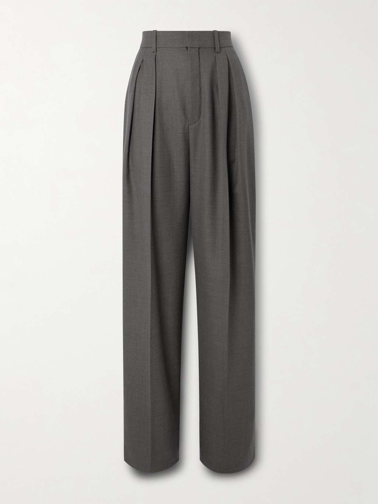 Saint Laurent Pleated Wool Wide-leg Pants In Gray