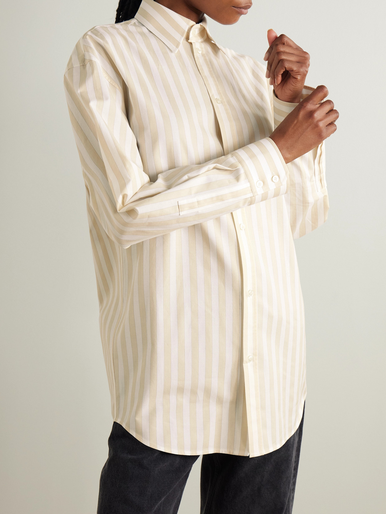 Saint Laurent Striped Cotton-piqué Shirt In Neutrals
