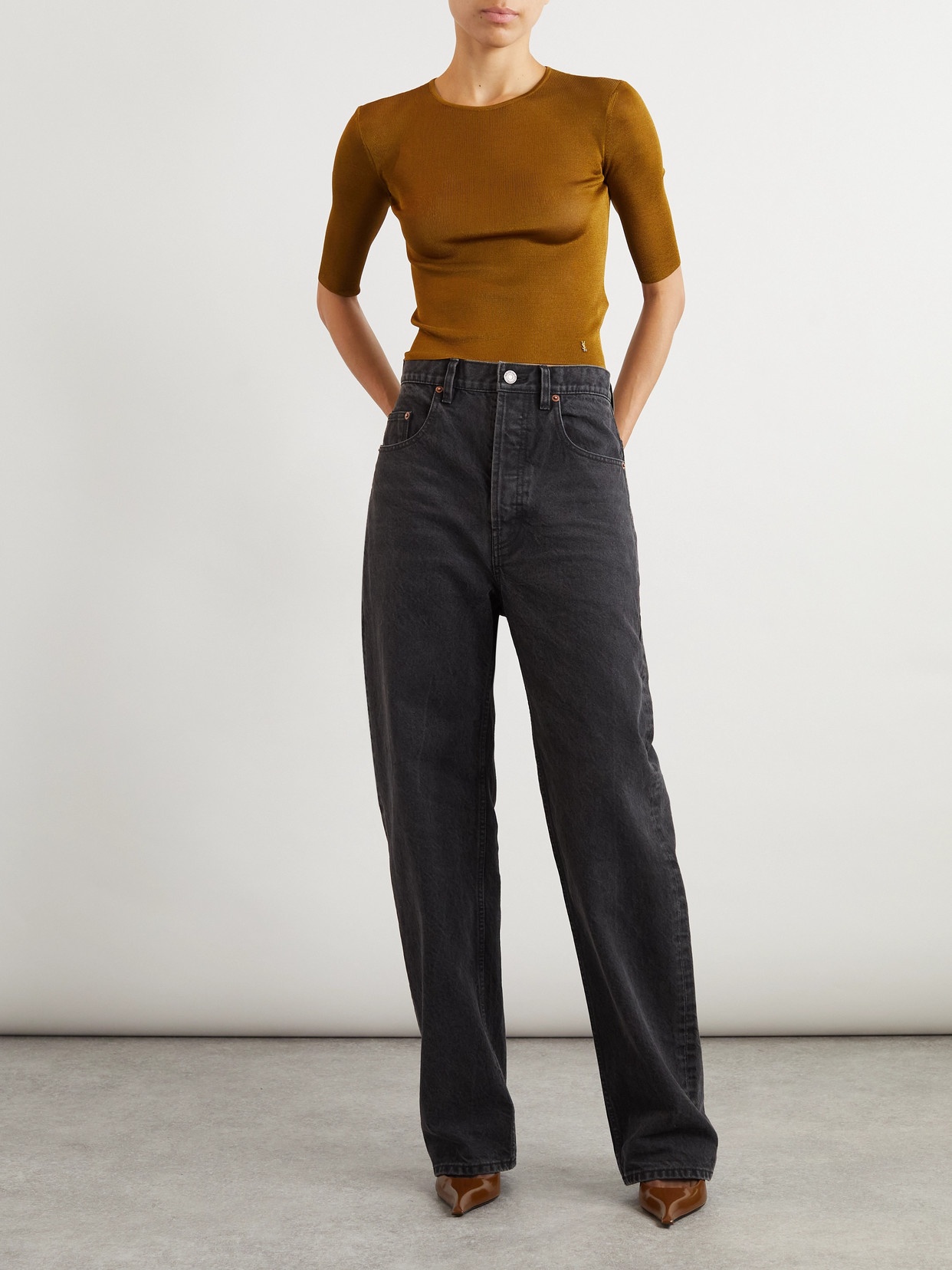 Saint Laurent High-rise Tapered Jeans In Black