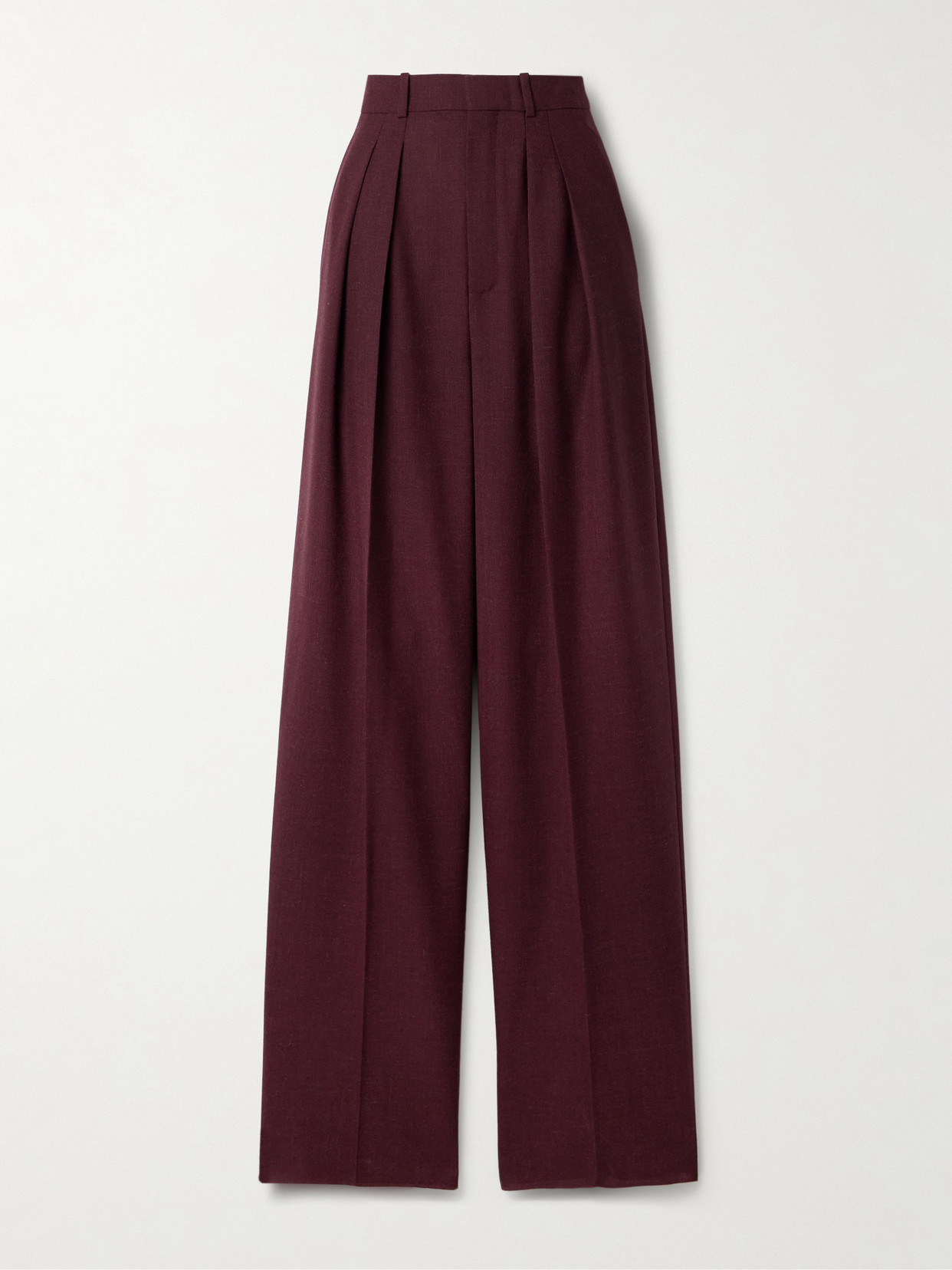 Saint Laurent Pleated Wool Wide-leg Pants In Burgundy