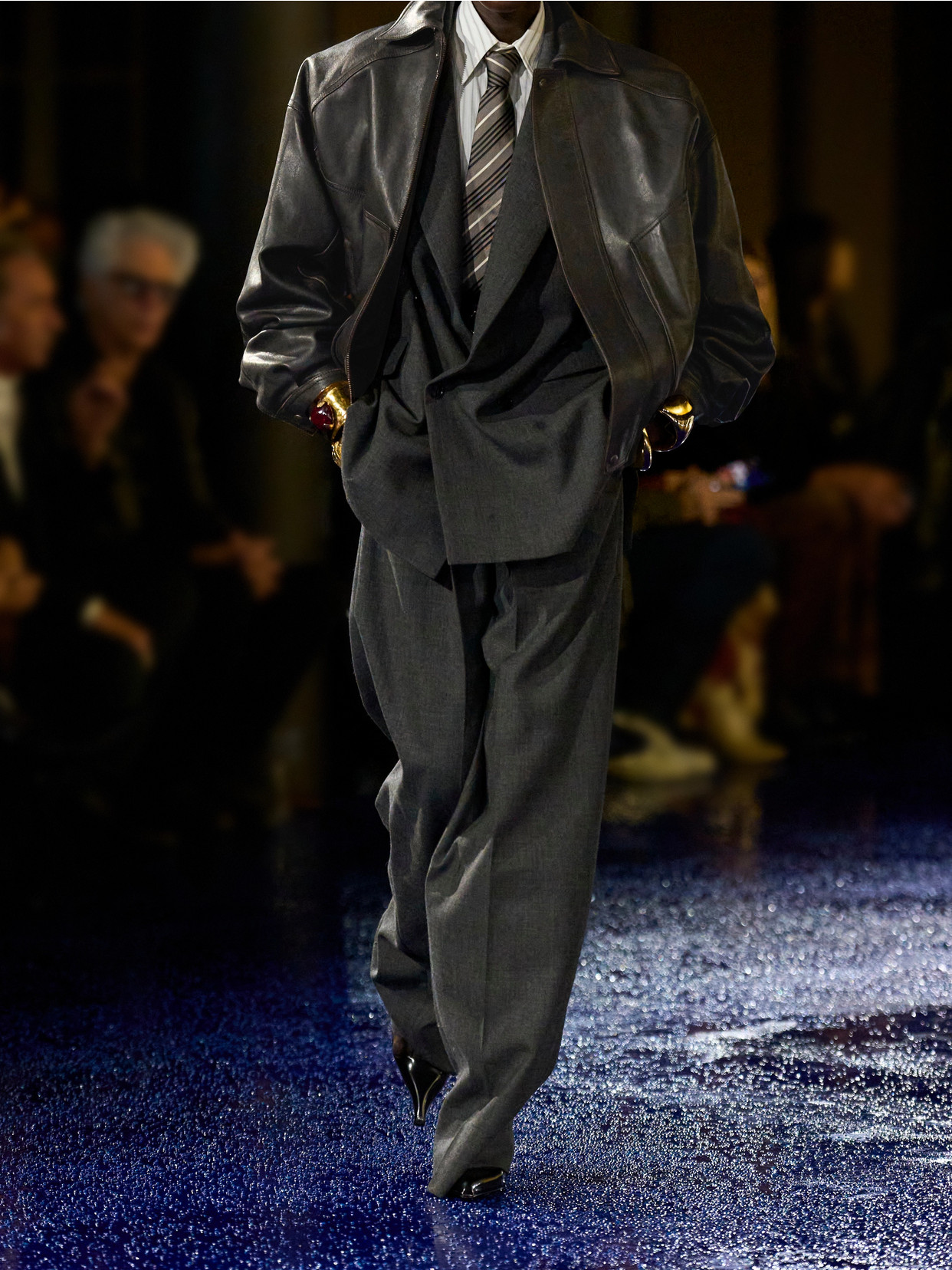 Saint Laurent Leather Jacket In Black