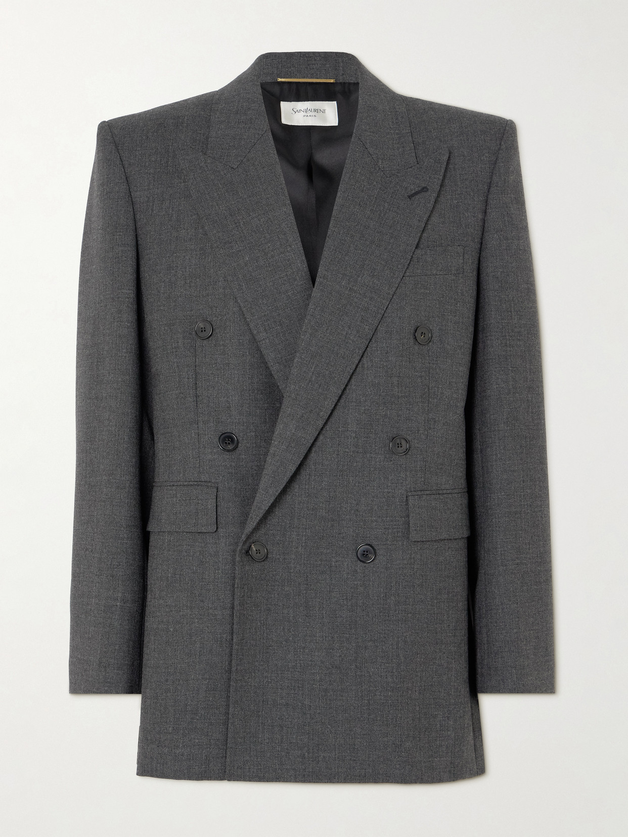 SAINT LAURENT - Double-breasted Wool Blazer - Dark gray