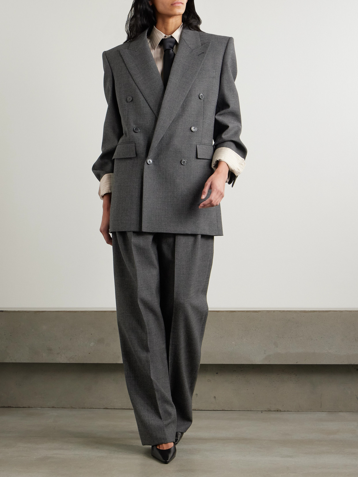 Saint Laurent Double-breasted Wool Blazer In Gray